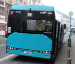 Nagelneuer VGF/ICB Solaris Urbino 12 Wagen 201 auf der Linie 34 in Frankfurt am Main Bornheim Mitte am 31.12.16