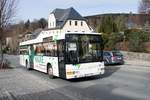 Bus Schwarzenberg / Bus Grünhain-Beierfeld / Bus Erzgebirge: MAN Niederflurbus 2. Generation (Vorserie) der RVE (Regionalverkehr Erzgebirge GmbH), aufgenommen im Februar 2020 im Stadtgebiet von Grünhain-Beierfeld. 