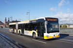 Stadtbus Mainz: Mercedes-Benz Citaro C2 Gelenkbus der MVG Mainz / Mainzer Verkehrsgesellschaft, aufgenommen im Oktober 2016 auf der Theodor-Heuss-Brücke zwischen der hessischen Landeshauptstadt