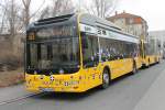Der neue Hybrid Bus von MAN 463 002-8 stand am 15.03.2012 an der Endhaltestelle in Lbtau.