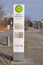 KONSTANZ (Landkreis Konstanz), 24.02.2012, Haltestellenschild der Stadtwerke Konstanz am Bahnhof Konstanz-Wollmatingen 