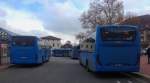 Diverse blaue Busse von Saar-Pfalz-Bus GmbH am 20.
