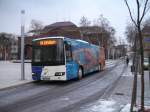 Auf diesem Foto, das ich auf dem Saarbrcker-Landwehrplatz am 26.01.2010 Fotografiert habe ist ein Volvo-Bus mit Werbung eines Schwimmbades in St.Ingbert zu sehen.