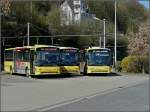 Am 30.03.2009 warteten diese drei DAF Busse in Dinant am Bahnhof auf die Ankunft der Zge, um Fahrgste aufzunehmen und und an die Bestimmungsorte zu fahren.