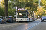 Innsbruck: Mercedes-Benz Citaro Facelift der Innsbrucker Verkehrsbetriebe (Bus Nr. 849) als Schienenersatzverkehr für die Straßenbahnlinie 1, umgeleitet über die Falkstraße. Aufgenommen 2.10.2023.
