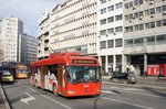 Serbien / Stadtbus Belgrad / City Bus Beograd: Oberleitungsbus BKM (Belkommunmash) AKSM-321 - Wagen 2037 der GSP Belgrad, aufgenommen im Januar 2016 in der Nähe der Haltestelle  Terazije  in Belgrad.