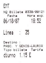 VALENCIA (Provincia de Valencia), 06.10.2007, Busticket für die von der Gesellschaft EMT betriebene Stadtbuslinie 35 von Ciudad de las Artes y las Ciencias zum Hauptbahnhof -- Fahrkarte