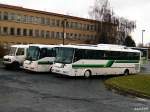 Zwei SOR-berlandbusse C10,5 KVM 59-80 und 1K7 1759 mit MB Vario KVL 15-04, in Hintergrund Karosa Ares 15M 1K2 2779. Busbahnhof Cheb (Eger), 3. 12. 2007