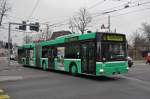 MAN Bus 765 beim Tramersatz für die Linie 6, die wegen der Fasnacht in Allschwil beim Depot Morgartenring wenden musste. Die Aufnahme stammt vom 15.02.2015.