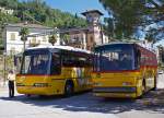 NEOPLAN POSTAUTOS: Die beiden NEOPLAN-Busse von Auto postale Regione Ticino warteten am 4. August 2007 in Ponte Brolla auf Fahrgäste.
Foto: Walter Ruetsch