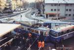 VBZ - FBW  Trolleybus Nr.94 bei Unfall mit Tram im Oktober 1985 .. Archiv Teutschmann