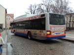 man-niederflurbus-3-generation-lions-city-u-tu BLK-V1000 f�hrt am 06.03.2009 von der Ausstiegshaltestelle auf dem Wei�enfelser Busbahnhof ab, um auf die n�chste Tour zu gehen.
Dieser Bus ist ein MAN Lion&acute;s City �.