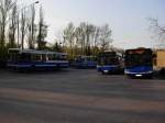 krakau-krakow Jelcz M121MB DJ648, Scania CN113ALB PE079, Man NG313 BM704 und Solaris Urbino 18 BR731,
14.04.2009 Krak�w(Krakau), Kombinat