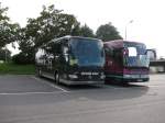 mercedes-benz-o-580-travego Diese beiden Mercedes Travego, von Hoffman Reisen und Reisberger, standen am 24.07.'09 auf dem Busparkplatz am Busdepot, in Dresden