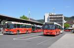 Volvo B10M Busland AG, Burgdorf Nrn. 23, 5, 4, 31 und 29 am 12. August 2009 beim Bahnhof Burgdorf.