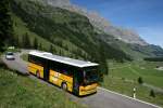 Postauto Nur noch wenige Meter Talfahrt und eine Spitzkehre fehlen dem Setra 46 am 10.8.2008 bis zur Verschnaufpause auf dem Urnerboden. (Bis Linthal fehlen allerdings noch mehrehre 100 H�henmeter Talfahrt.)