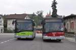 Solaris Urbino Busland AG, Burgdorf Nrn. 38/BE 387'470 und 36/604'730 Solaris am 22. September 2009 beim Bahnhof Burgdorf.
