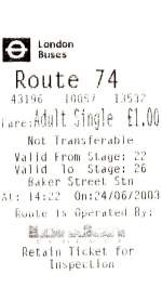 London, 24.06.2003, an der Baker Street beim Busfahrer gel�stes Ticket ...