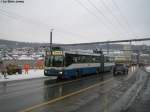 zurich VBZ Nr. 104 (Mercedes O405GTZ) am 28.1.2010 bei der Haltestelle Escher-Wyss-Platz, die wegen der Hardbr�cke-Baustelle durch Schlangenlinien fahren doch noch erreicht werden kann.