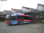bern Bernmobil Nr. 125 ''AirportBus Bern'' (Volvo 7700 CNG) am 9.2.2010 in Bern, Postautobahnhof. Die Linie 334 verbindet die Innenstadt Bern mit dem Flughafen Belp. Dazu wurden einige Volvo 7700 CNG mit Gep�ckablagen im Innern umger�stet. Davon erhielt der Wagen 125 einen passenden Anstrich.