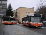 mercedes-benz-o-405-n-niederflur-stadtversion RBS, Worblaufen Nr. 11/BE 535'311 MAN und BSU, Solothurn Nr. 63/SO 21'979 Mercedes am 19. Februar 2010 bei der Haltestelle Papierm�hle.