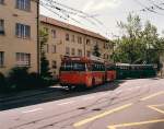 basler-verkehrsbetriebe-bvb Aus dem Archiv: FBW Trolleybus mit der Betriebsnummer 912 an der Endhaltestelle Habermatten. In 2er Position ein Trolleybus aus der Serie 901-910. Die Aufnahme stammt vom Juni 1985.