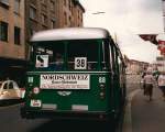 basler-verkehrsbetriebe-bvb Aus dem Archiv: Heckansicht vom FBW Bus Nr. 68 auf der Linie 36 an der Endstation in der Eisengasse. Die Aufnahme stammt vom April 1985.