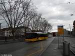 Postauto Postauto/PU Stutz Nr. 227 (MAN A20 Lion's City) am 28.2.2010 beim Bhf. Wiedikon. Wegen einer Baustelle beim Bhf. Wiedikon k�nnen die Postautos nicht direkt an den Bahnhof fahren, sie fahren daher �ber die Tramschlaufe hinter den Bahnhof, und wenden dabei �ber die Buswendeshclaufe, die planm�ssig nicht mehr befahren wird.