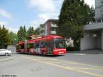 luzern vbl Nr. 210 ''Frey+Cie'' (Hess Swisstrolley 3 BGT-N2C) am 22.5.2010 bei der Endstation Biregghof. Als klar wurde, das der NAW-GT Nr. 198 bald ausgemustert wurde, erhielt an dessen Stelle der St3 210 die ''Stromer''-Werbung.