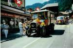 Berner Oberland Aus dem Archiv: Dillier, Sarnen BE 3044 U Saurer am 7. August 1988 Adelboden, Landstrasse (im Einsatz f�r die AFA Adelboden am Jubil�umsumzug 100 Jahre Kur- und Verkehrsverein Adelboden)