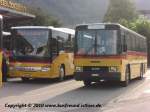 Postauto PostAuto, Region Bern, PU AVG Busbetrieb Meiringen, ein Setra 412UL und ein NAV BH4 in Meiringen Bahnhof
