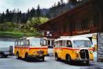 Berner Oberland 80 Jahre Postautostrecke auf die Griesalp: Schmid, Th�rishaus BE 26'105 Saurer/R&J (ex Geiger, Adelboden Nr. 9) und BE 26'760 Saurer/Gangloff (ex Geiger, Adelboden Nr. 3) am 29. Mai 2010 auf der Griesalp