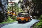 Berner Oberland 80 Jahre Postautostrecke auf die Griesalp: Schmid, Th�rishaus BE 26'105 Saurer/R&J (ex Geiger, Adelboden Nr. 9) am 29. Mai 2010 in der Griesschlucht
