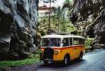 Berner Oberland 80 Jahre Postautostrecke auf die Griesalp: Schmid, Th�rishaus BE 26'760 Saurer/Gangloff (ex Geiger, Adelboden Nr. 3) am 29. Mai 2010 in der Griesschlucht