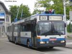 zurich Mercedes O405GTZ Nr. 10 am 9.9.07 beim Bhf. Tiefenbrunnen. Dies ist ein Fahrzeug der 1. Serie, das bald ausrangiert wird, wenn gne�gend lighTrams abgeliefert sind.