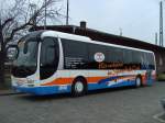 guben-neisseverkehr Wagen 265 vom Betriebshof Forst(Lausitz)mit Eigenwerbung 'Spree-Neisse-Takt' am 13.02.2008 am Bahnhof Guben