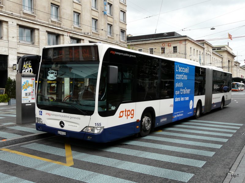 TPG - Mercedes Citaro Bus Nr.155 GE 960539 unterwegs auf der Linie 29 in der Stadt Genf am 04.09.2009