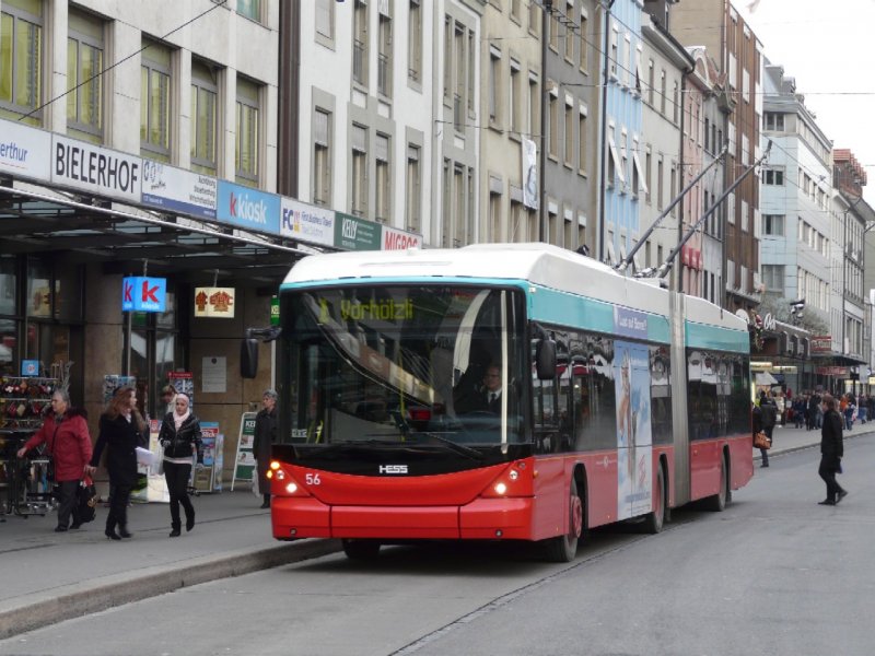 VB Biel - Hess-Swisstrolleybus BGT-N2C Nr.56 unterwegs auf der Linie 1 am 12.12.2008