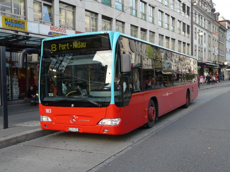 VB Biel - Mercedes Citaro Bus Nr.183  BE 654183 unterwegs auf der Linie 8 in Biel am 08.11.2008