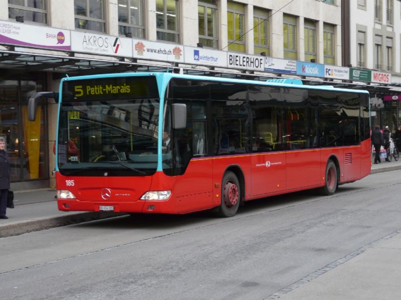 VB Biel - Mercedes Citaro Bus Nr.185 BE 654185 eingeteilt auf der Linie 5 unterwegs in Biel am 12.12.2008