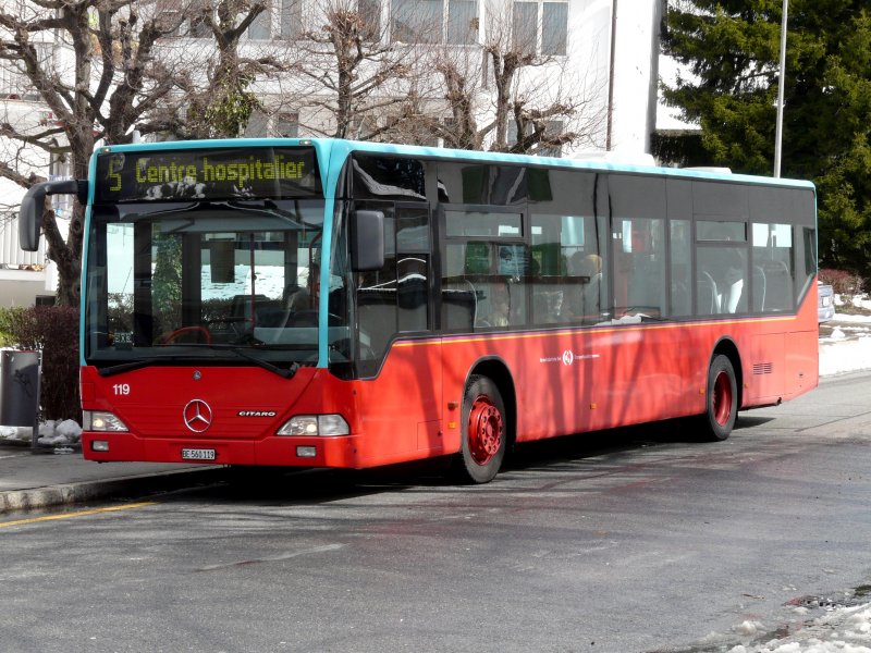 VB Biel - Mercedes Citaro Bus Nr.119 eingeteilt auf der Linie 5 Centre Hospitalier am 22.03.2008