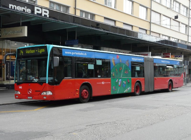 VB Biel - Mercedes Citaro Gelenkbus Nr.146 mit Teilwerbung unterwegs auf der Linie 74 am 05.04.2008
