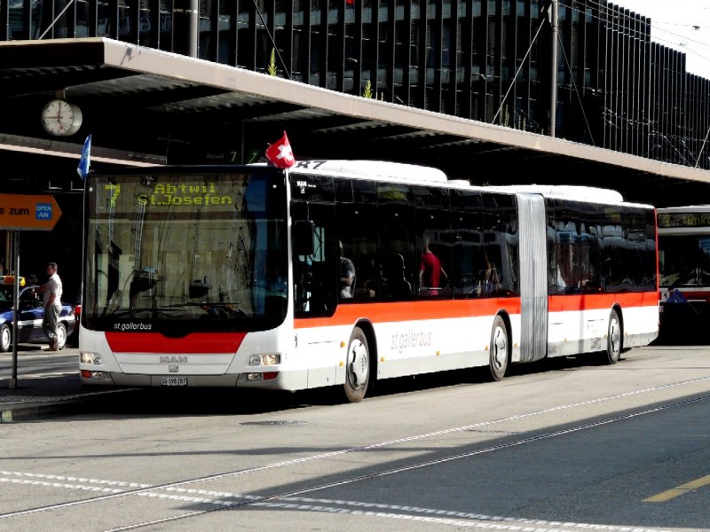 VB St.Gallen - MAN Lion`s City Gelenkbus Nr.287 SG 198287 eingeteilt auf der Linie 7 am 28.06.2008