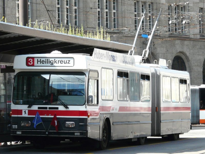 VB St.Gallen - Saurer-Hess Trolleybus Nr.111 eingeteilt auf der Linie 3 am 28.06.2008