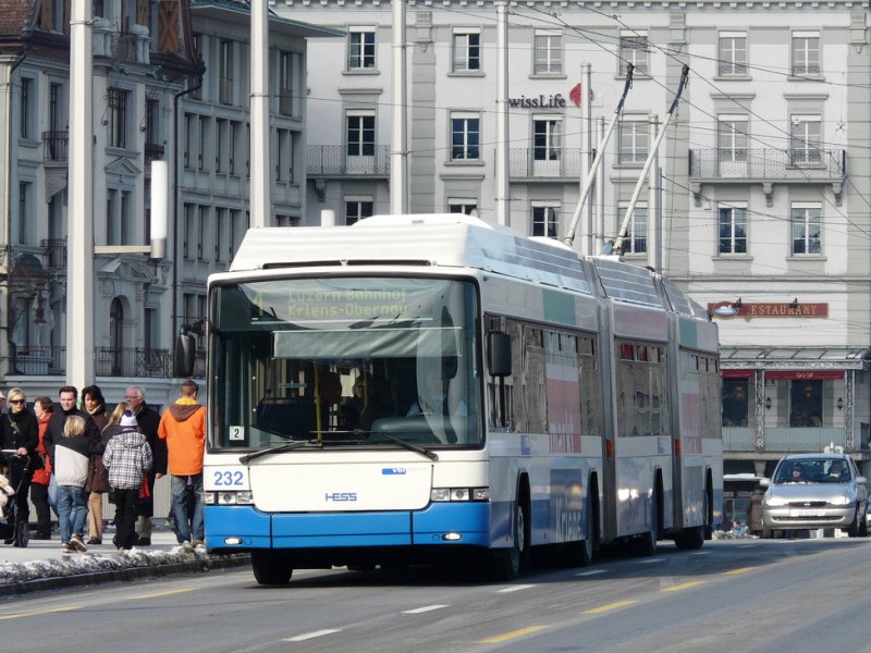 VBL - Gelenktrolleybus Hess BGGT-N2C  NR.232 unterwegs auf der Linie 1 am 15.02.2009