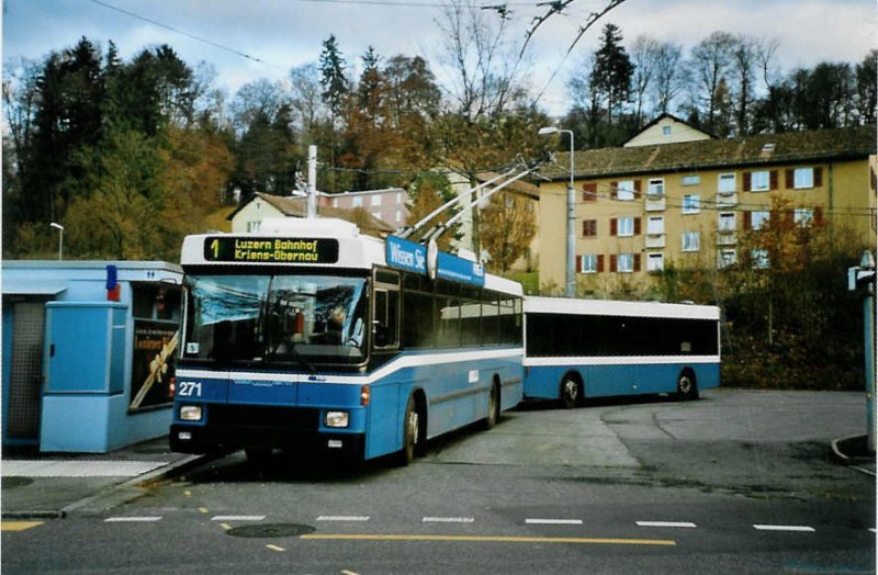 VBL Luzern Nr. 271 NAW/R&J-Hess Trolleybus am 26. November 2007 Luzern, Maihof