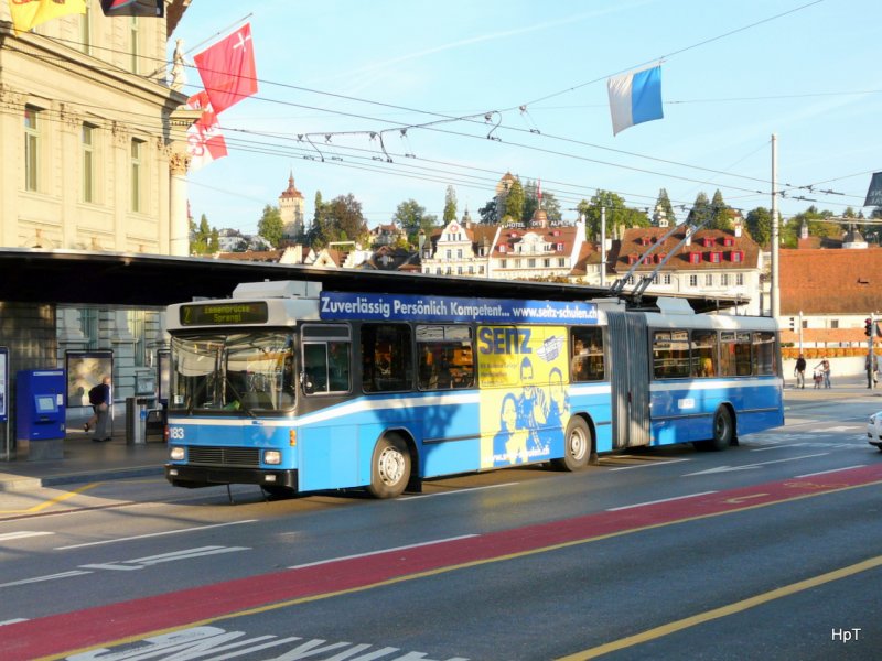 VBL - NAW-Hess Trolleybus Nr.183 unterwegs auf der Linie 2 in der Stadt Luzern am 07.09.2009