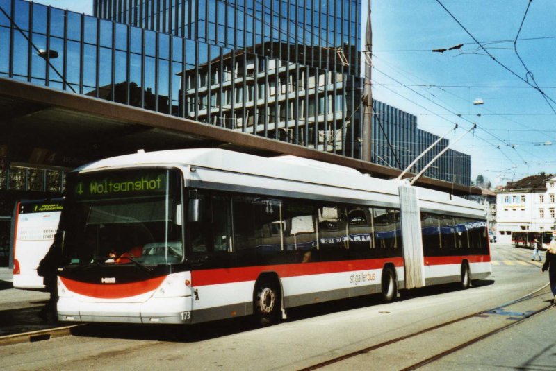 VBSG St. Gallen Nr. 173 Hess/Hess Gelenktrolleybus am 18. Mrz 2009 St. Gallen, Bahnhof