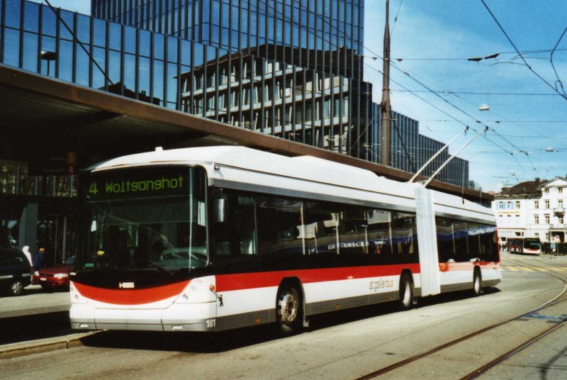 VBSG St. Gallen Nr. 181 Hess/Hess Gelenktrolleybus am 18. Mrz 2009 St. Gallen, Bahnhof