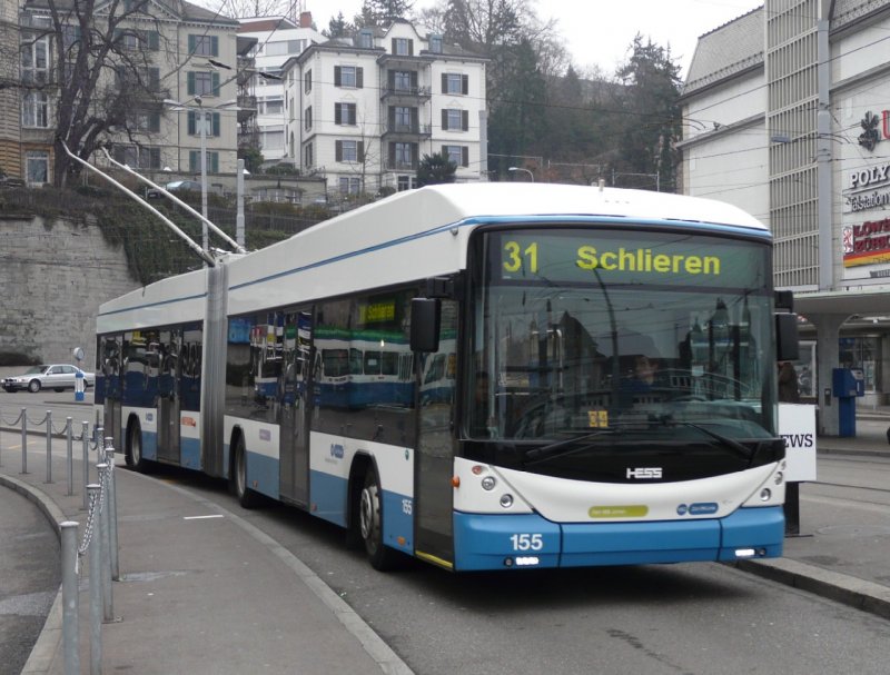 VBZ - Hess-Swisstrolley Nr.155 Eingeteillt auf der Line 31 Schliern bei der Haltestelle Central am 01.01.2008
